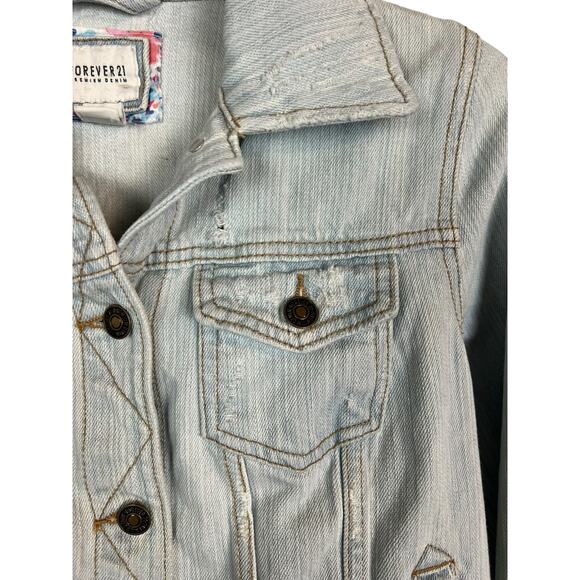Forever 21 Women’s Jean Jacket S Small Denim Blue Cotton Casual Comfy Basic - Picture 3 of 7